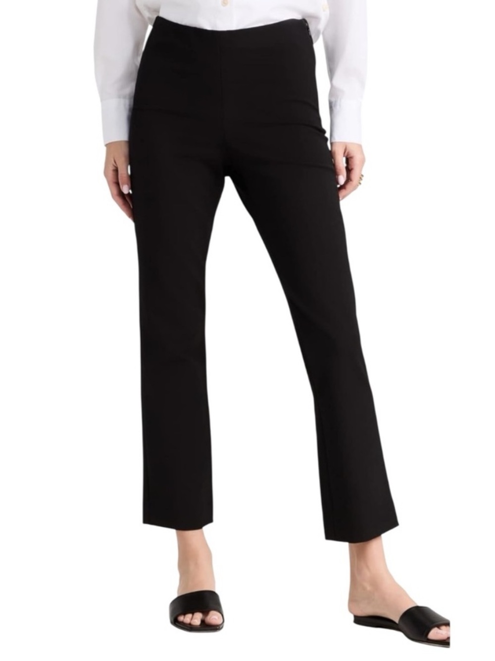 Vince Crop Flare Trouser Pants XL Black Side Zip Classic Cotton blend